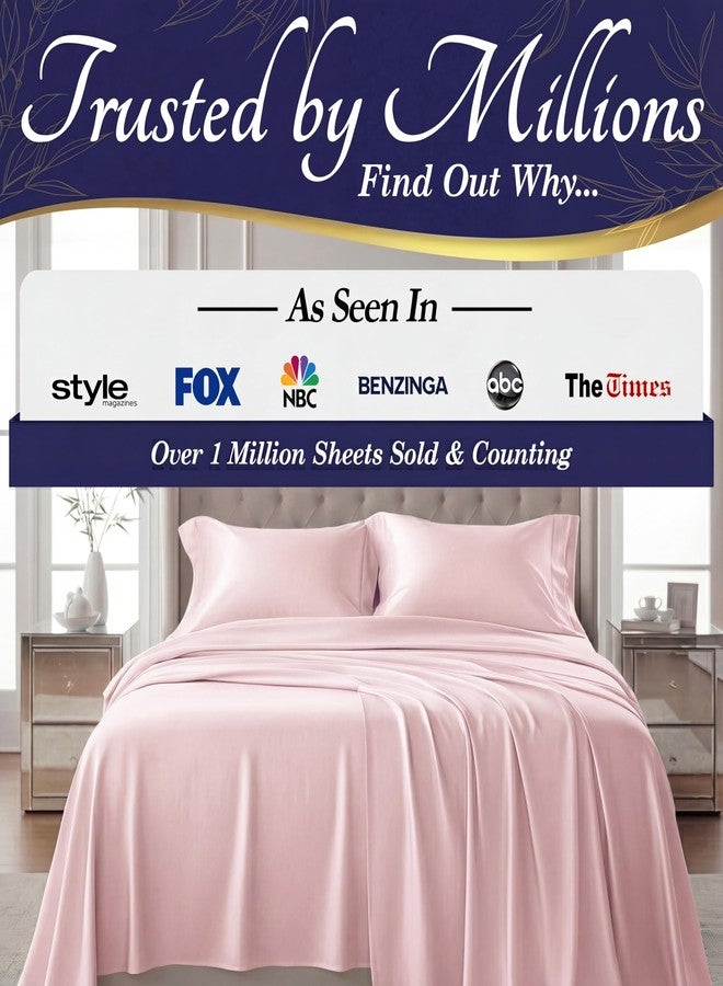 DECOLURE 100% Viscose Derived from Bamboo Sheets King Size - Luxury 4 Pc Naturally Cooling Sheets, Ultra Soft Bed Set - Deep 17" Pockets, Durable Double Stitching, Oeko Tex Standard (Light Pink) - Image 4